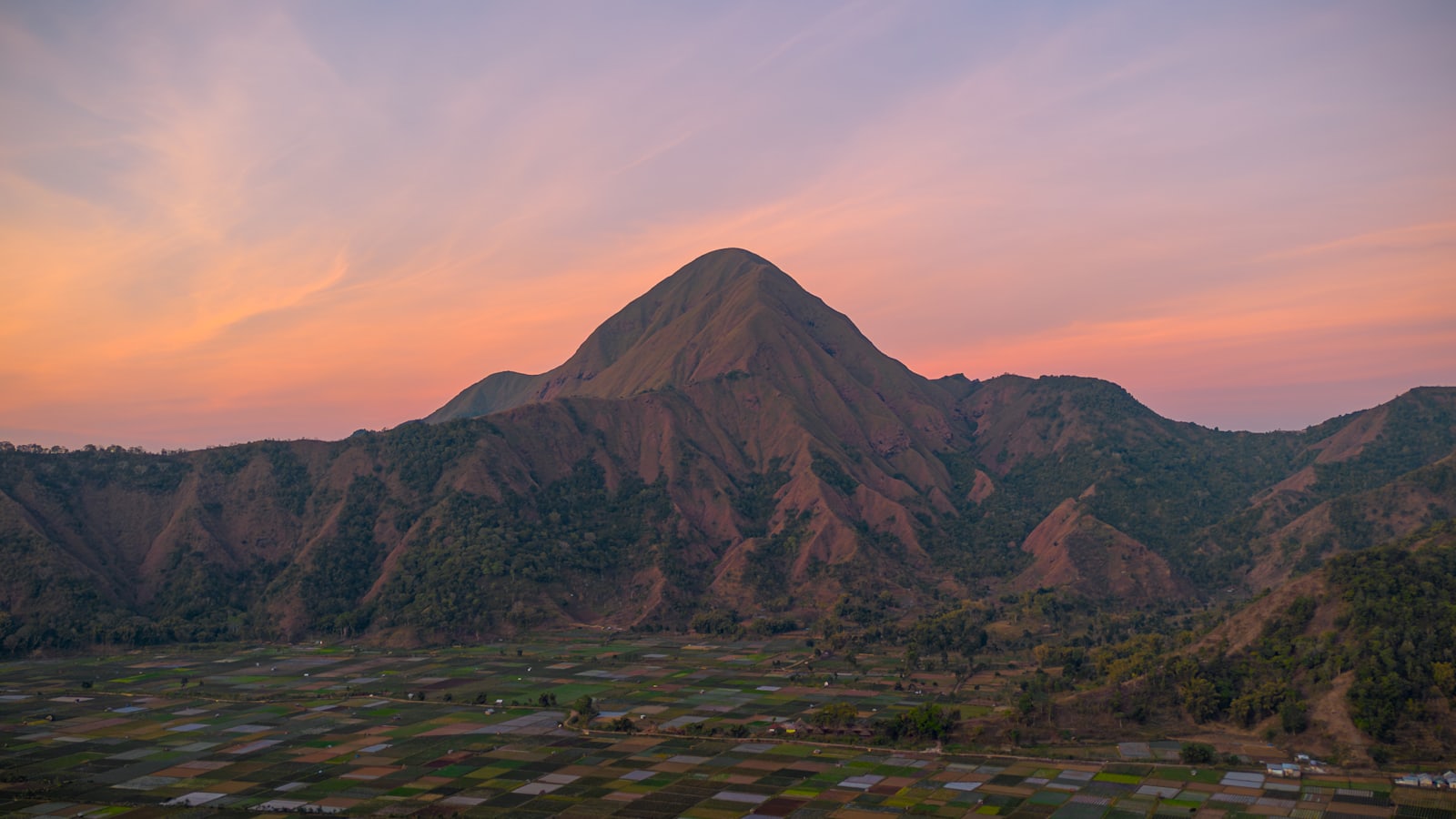 Sunset view over the mountains of Lombok, Indonesia