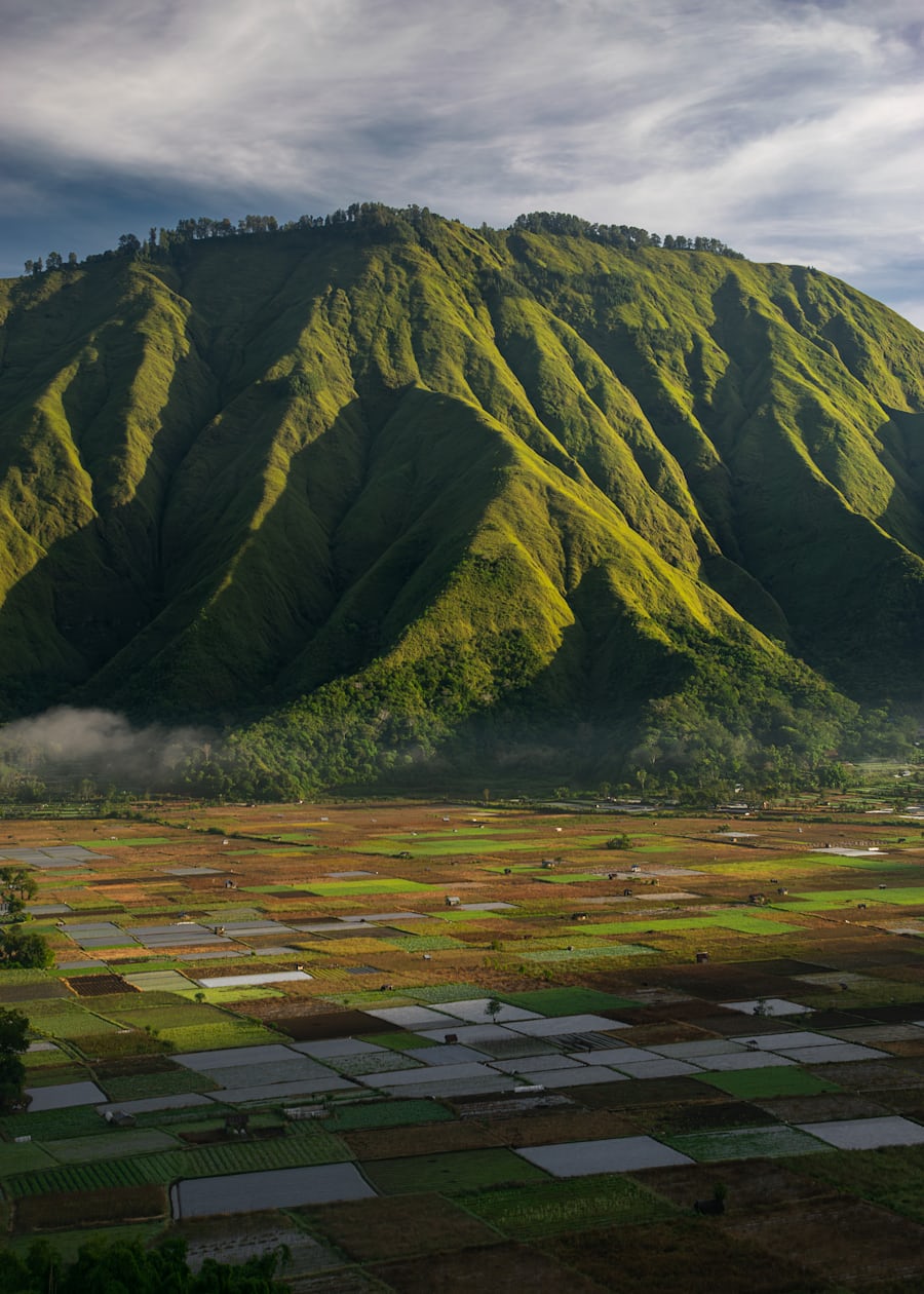 Green mountain landscape near Mount Rinjani, Lombok